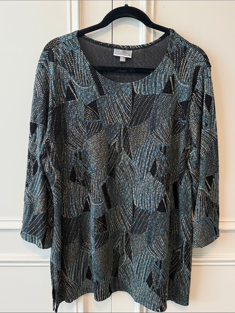 JM Collection Teal & Black Abstract Scoop Neck Tunic
